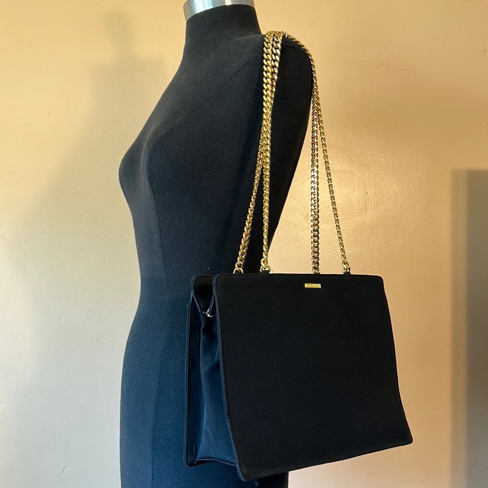Enzo Angiolini Black Nylon Purse with Gold Toned Shoulder Strap